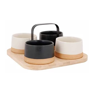 Aperoset bamboe serveerplank + 4 schalen