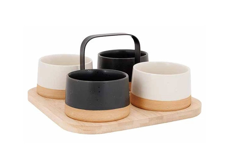 Aperoset bamboe serveerplank + 4 schalen