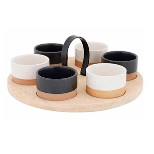 Aperoset bamboe serveerplank + 6 schaaltjes