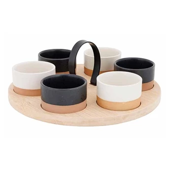 Aperoset bamboe serveerplank + 6 schaaltjes