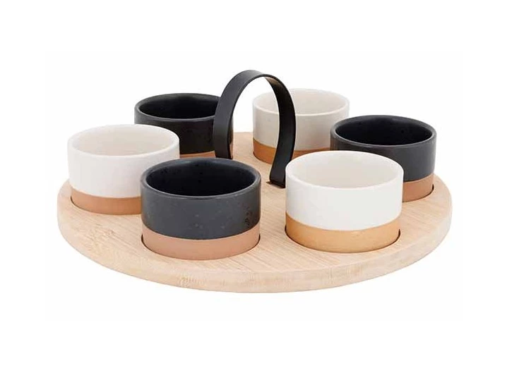 Aperoset bamboe serveerplank + 6 schaaltjes