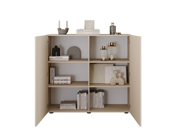 Hoge kast Janeiro 2 deuren cashmere blanco open