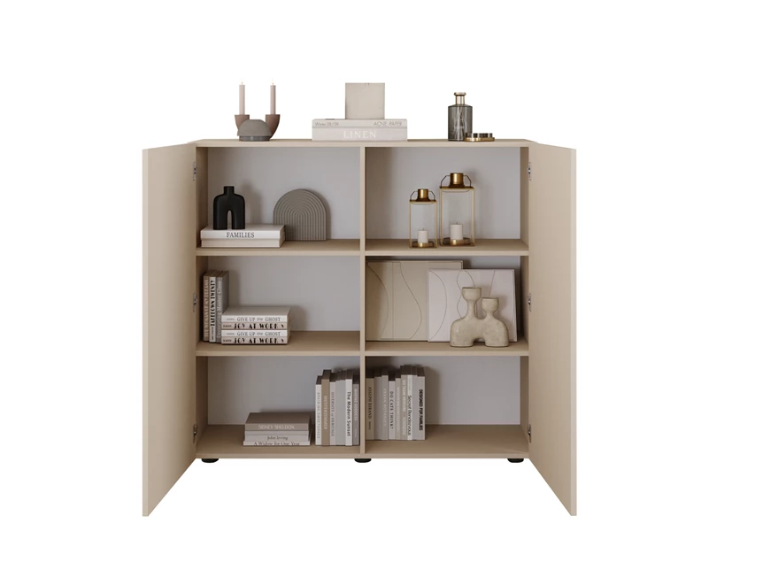 Hoge kast Janeiro 2 deuren cashmere blanco open