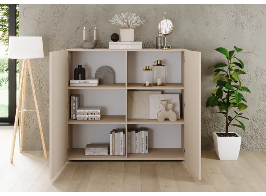 Hoge kast Janeiro 2 deuren cashmere decor open
