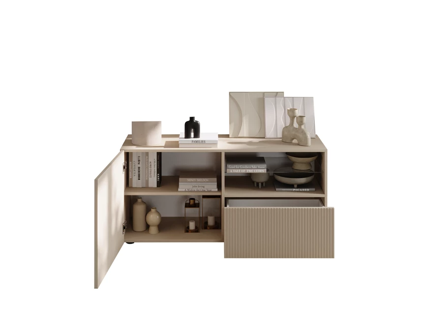 Tv kast Janeiro 1 deur 1 schuif Cashmere blanco open