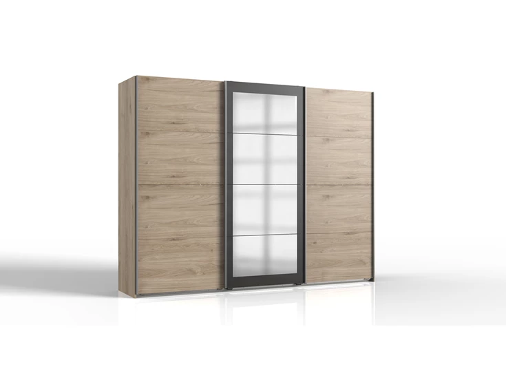 Schuifdeurkast Minden 3 deuren + spiegel 270x208 eiken blanco