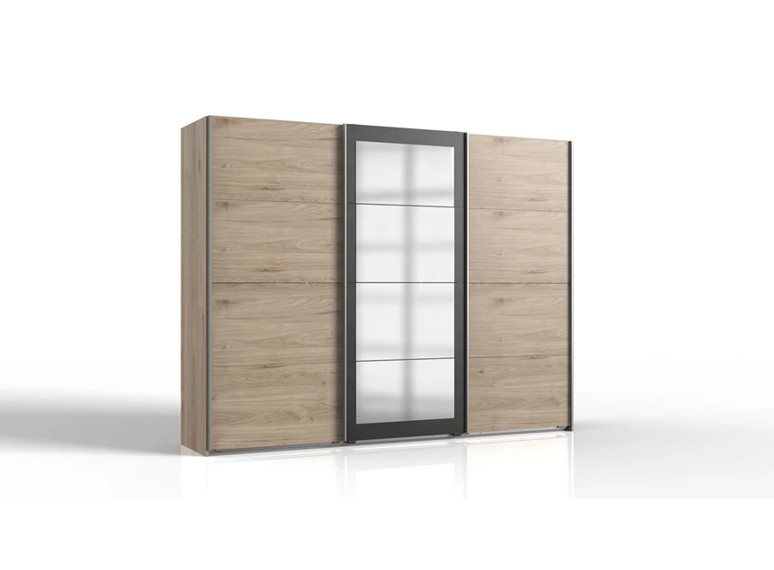 Schuifdeurkast Minden 3 deuren + spiegel 270x208 eiken blanco
