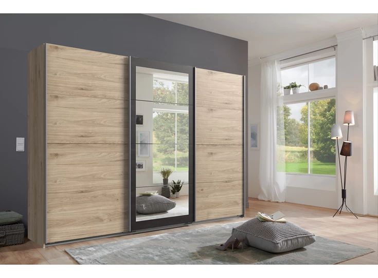 Schuifdeurkast Minden 3 deuren + spiegel 270x208 eiken decor