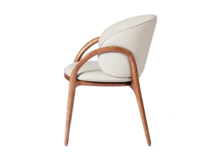 Zijkant Armstoel Loop Vision kunstleder light grey frame brown Lievens