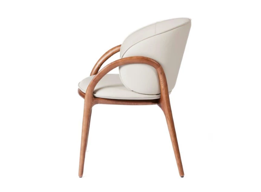 Zijkant Armstoel Loop Vision kunstleder light grey frame brown Lievens