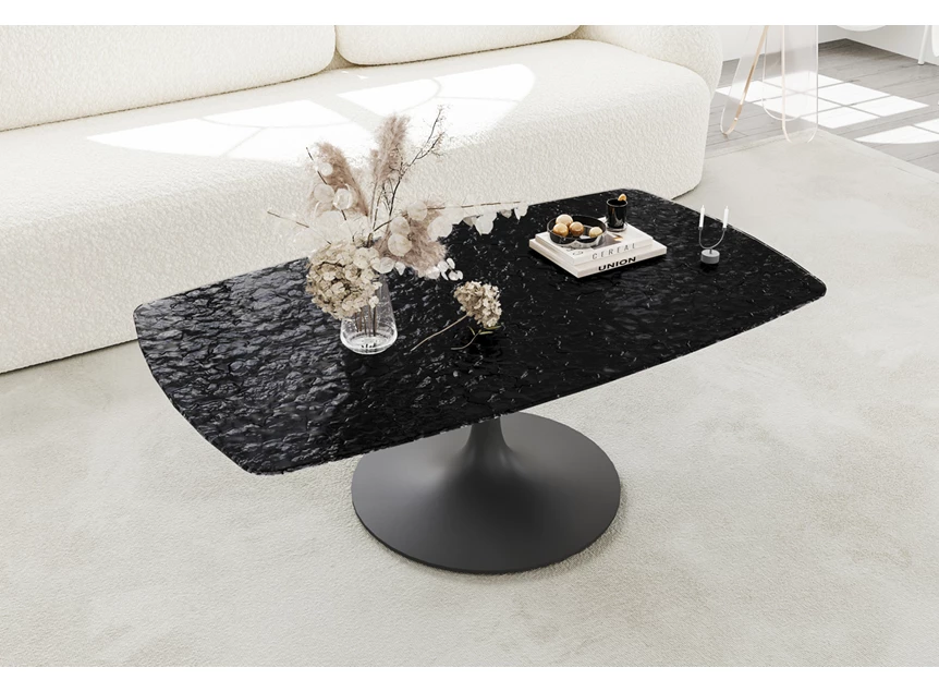 Bovenkant Salontafel Calise rechthoekig waterglas zwart Lievens