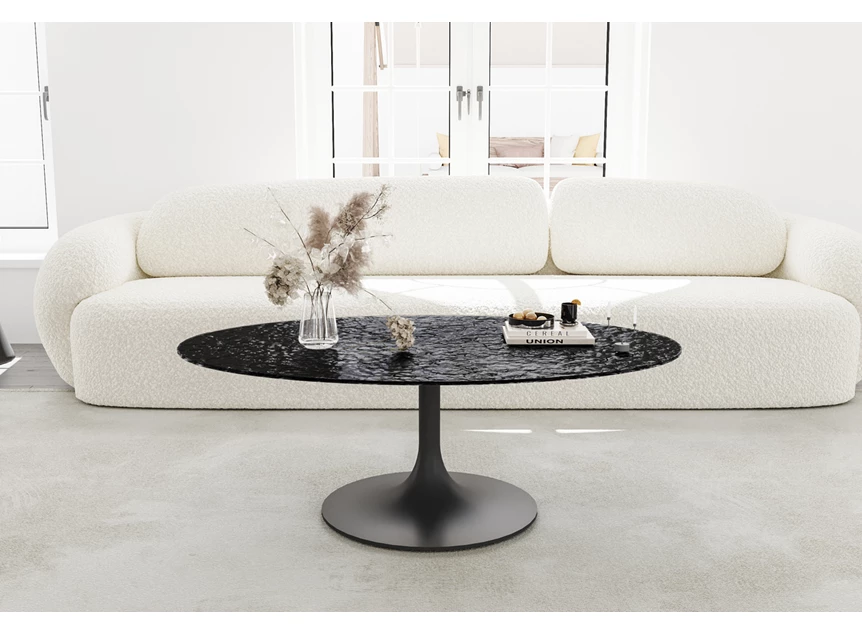 Sfeerfoto Salontafel Calise ovaal waterglas zwart Lievens