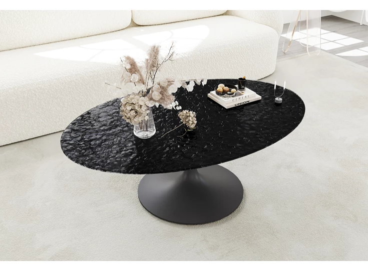 Bovenkant Salontafel Calise ovaal waterglas zwart Lievens