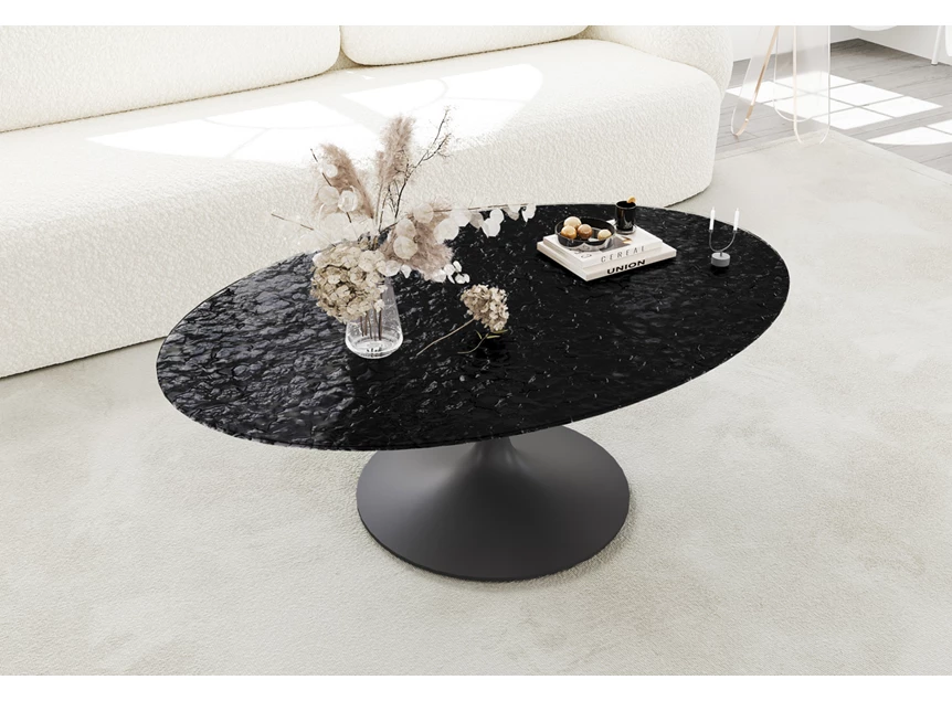 Bovenkant Salontafel Calise ovaal waterglas zwart Lievens