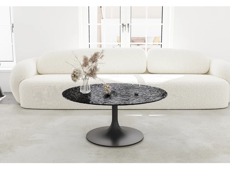 Sfeerfoto Salontafel Calise rond waterglas zwart Lievens
