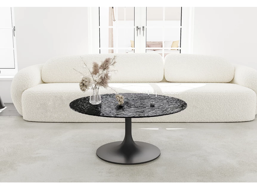 Sfeerfoto Salontafel Calise rond waterglas zwart Lievens