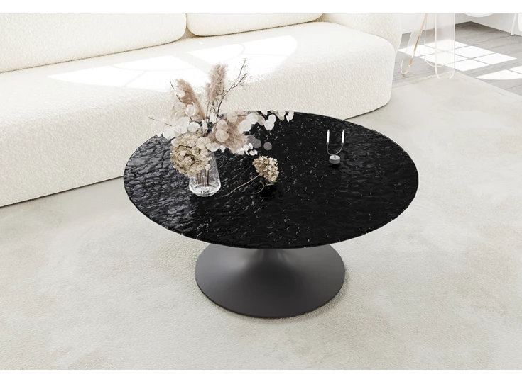 Bovenkant Salontafel Calise rond waterglas zwart Lievens