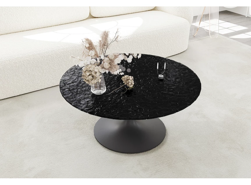 Bovenkant Salontafel Calise rond waterglas zwart Lievens