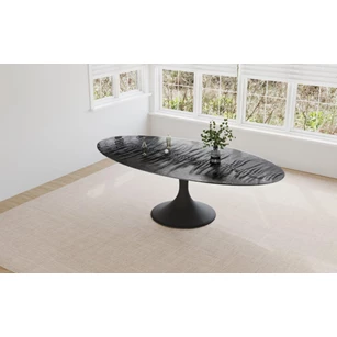 Bovenkant Eettafel Droplet Calise ovaal glas zwart fishbone Lievens