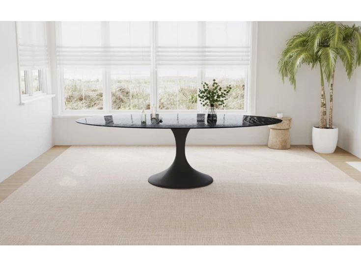 Eettafel Droplet Calise ovaal glas zwart fishbone Lievens