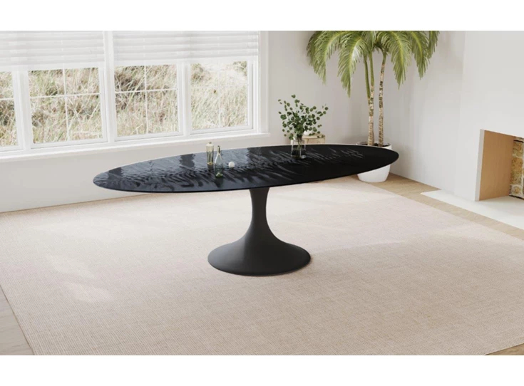 Zijkant Eettafel Droplet Calise ovaal glas zwart fishbone Lievens