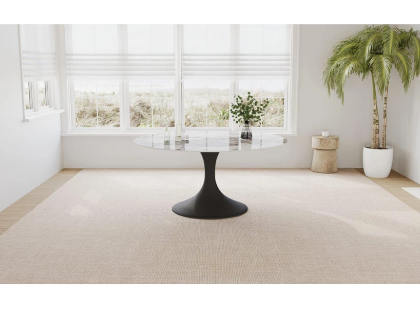 Sfeerfoto Eettafel Droplet Calise rond keramiek Elysium Brown Lievens