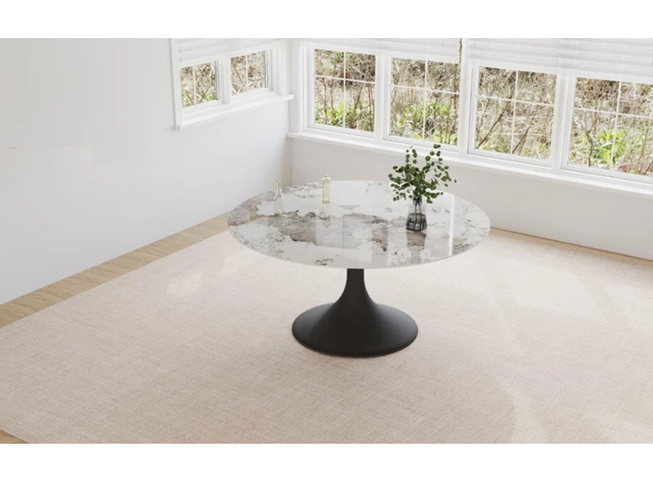 Bovenkant Eettafel Droplet Calise rond keramiek Elysium Brown Lievens