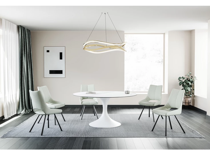 Sfeerfoto Eettafel Droplet Calise rond keramiek wit Lievens