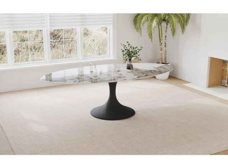 Sfeerfoto Eettafel Droplet Calise ovaal keramiek Elysium Brown Lievens