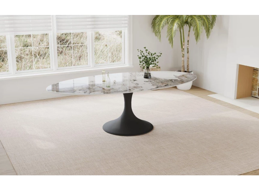 Sfeerfoto Eettafel Droplet Calise ovaal keramiek Elysium Brown Lievens