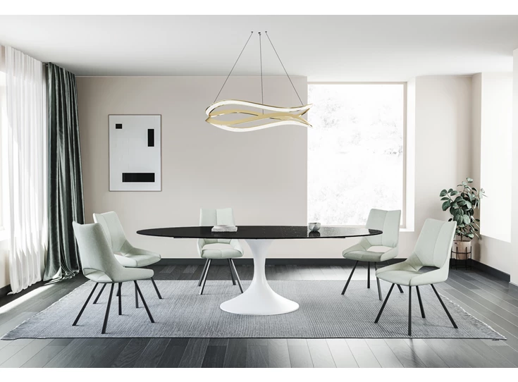 Eettafel Droplet Calise waterglas zwart onderstel wit Lievens