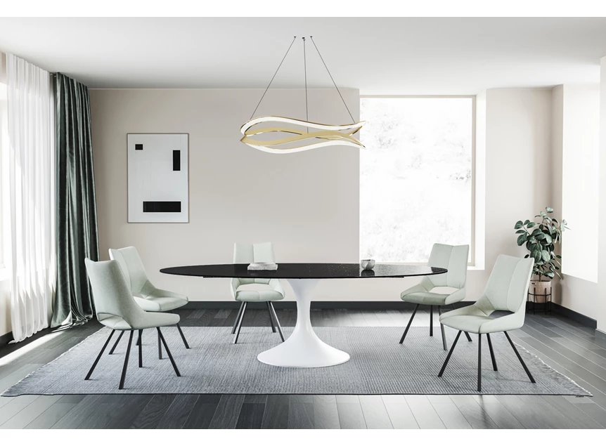 Eettafel Droplet Calise waterglas zwart onderstel wit Lievens