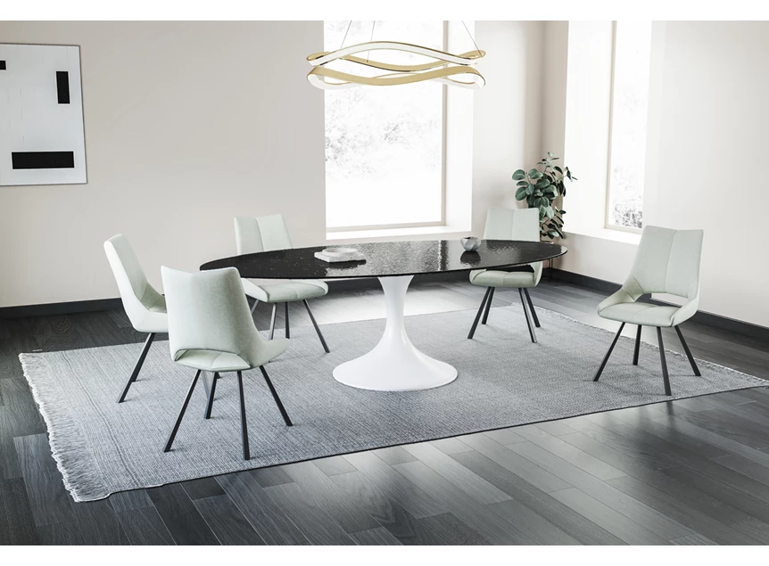 Zijkant Eettafel Droplet Calise waterglas zwart onderstel wit Lievens