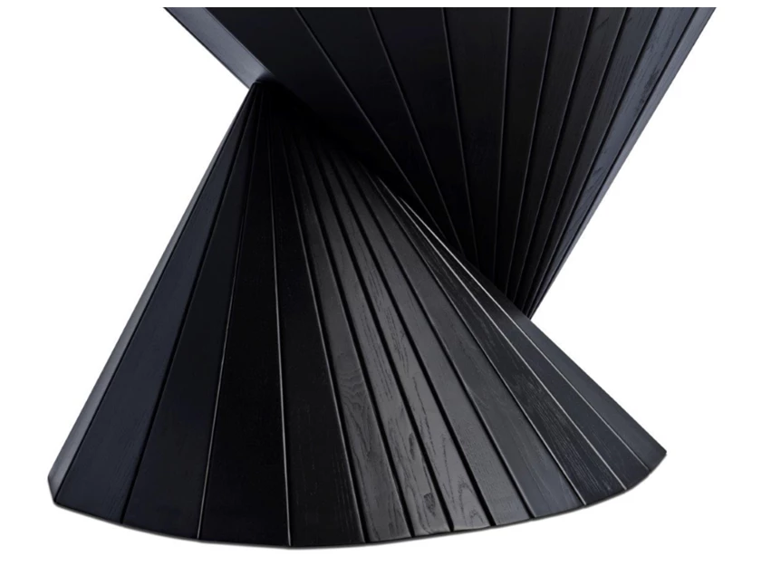 Detail Tafel Vortex Barrel keramiek Elysium Brown onderstel zwart Lievens