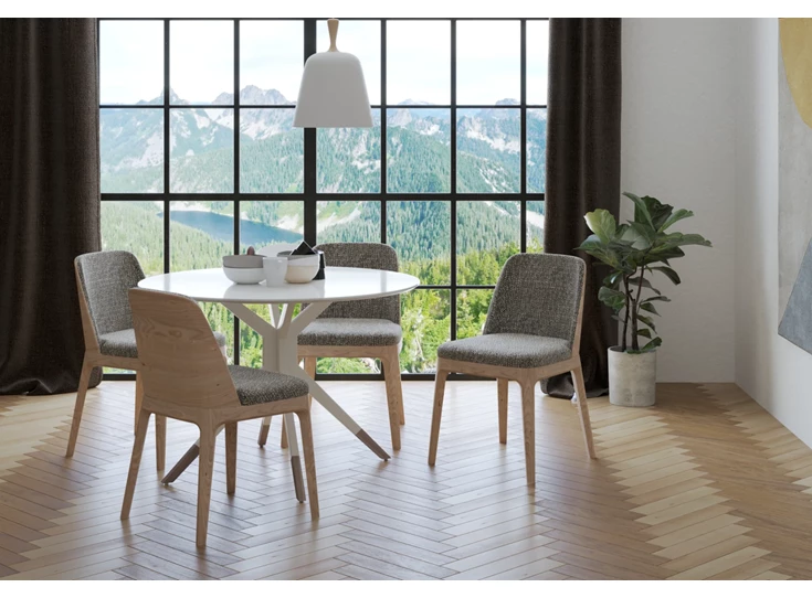 Sfeerfoto Stoel Numo hout lichte eik stof Estetica Home