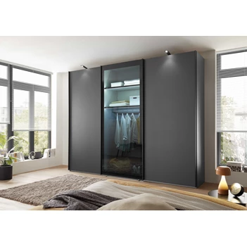 DUBAI_Graphit-D._SWT300cm,H236cm_mitlere Tür Glas Parsol-Grau,dahinter Bel_m.2Spots schwarz.jpg