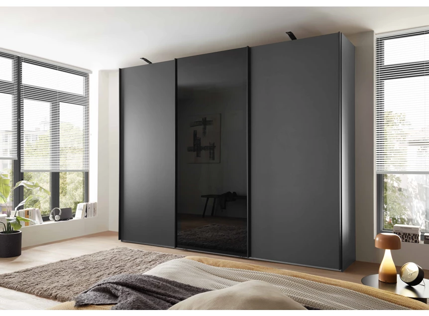 DUBAI_Graphit-D._SWT300cm,H236cm_mitlere Tür Glas Parsol-Grau_m.2Spots schwarz.jpg