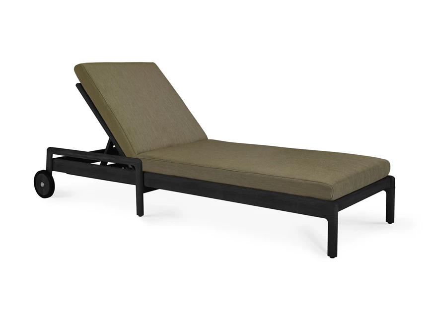 Ligzetel Teak Jack Outdoor Adjustable Black Lounger Green fabric 10345 Ethnicraft