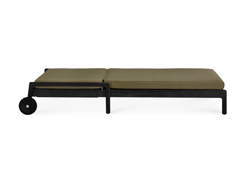 Plat Ligzetel Teak Jack Outdoor Adjustable Black Lounger Green fabric 10345 Ethnicraft
