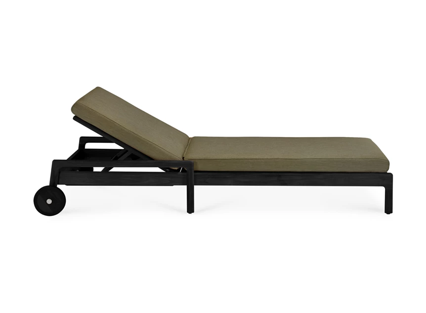 Recht Ligzetel Teak Jack Outdoor Adjustable Black Lounger Green fabric 10345 Ethnicraft