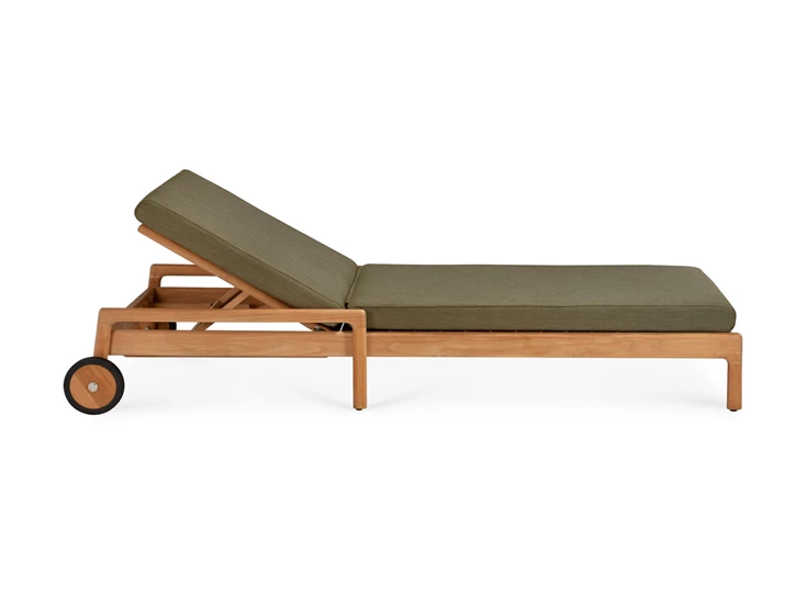 Recht Ligzetel Teak Jack Outdoor Adjustable Lounger Green fabric 10335 Ethnicraft