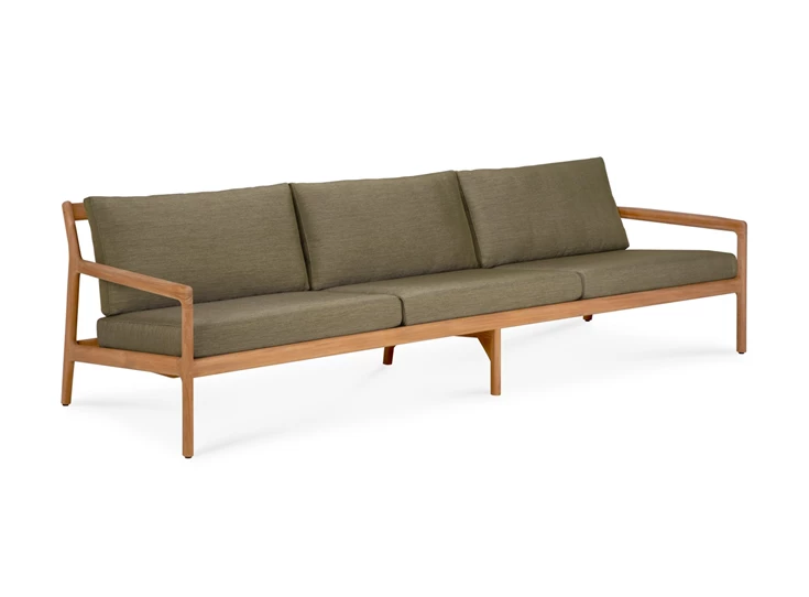Lounge Teak Jack Outdoor Sofa 3 seater green fabric 10439 Ethnicraft