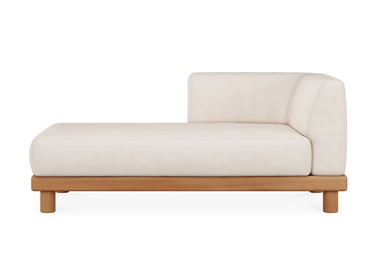 Longchair Teak Monocle Day Bed R arm white fabric 10416 Ethnicraft