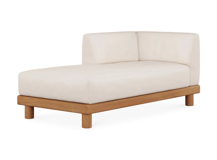 Open eiland Longchair Teak Monocle Day Bed R arm white fabric 10416 Ethnicraft