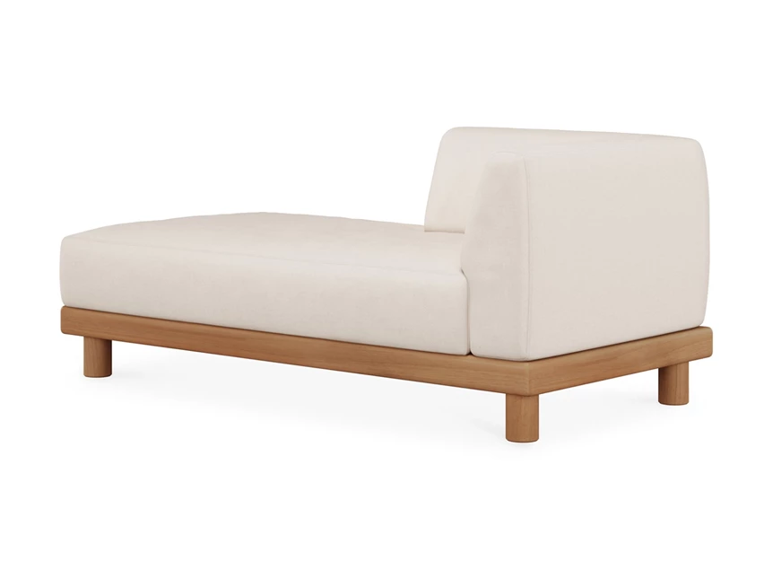 Gedraaid Longchair Teak Monocle Day Bed R arm white fabric 10416 Ethnicraft