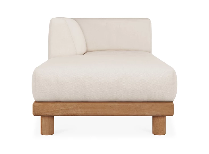 Front Longchair Teak Monocle Day Bed R arm white fabric 10416 Ethnicraft