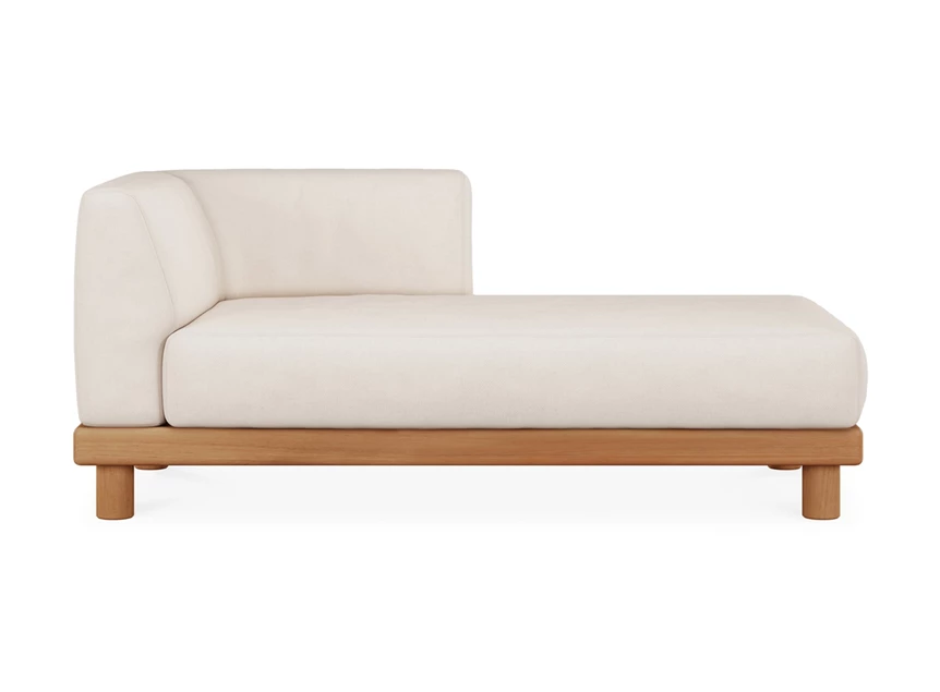 Longchair Teak Monocle Day Bed L arm white fabric 10415 Ethnicraft