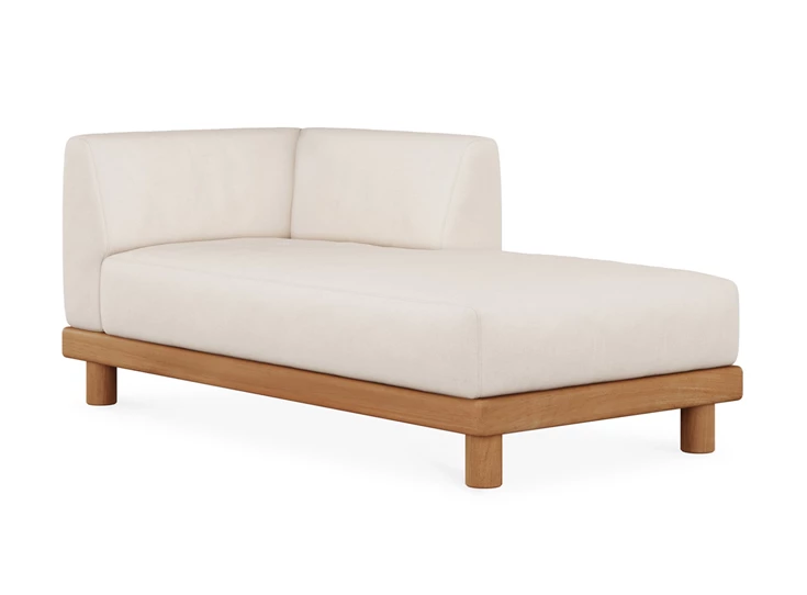 Open eiland Longchair Teak Monocle Day Bed L arm white fabric 10415 Ethnicraft