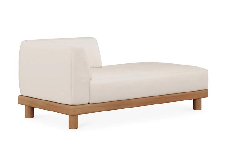 Gedraaid Longchair Teak Monocle Day Bed L arm white fabric 10415 Ethnicraft