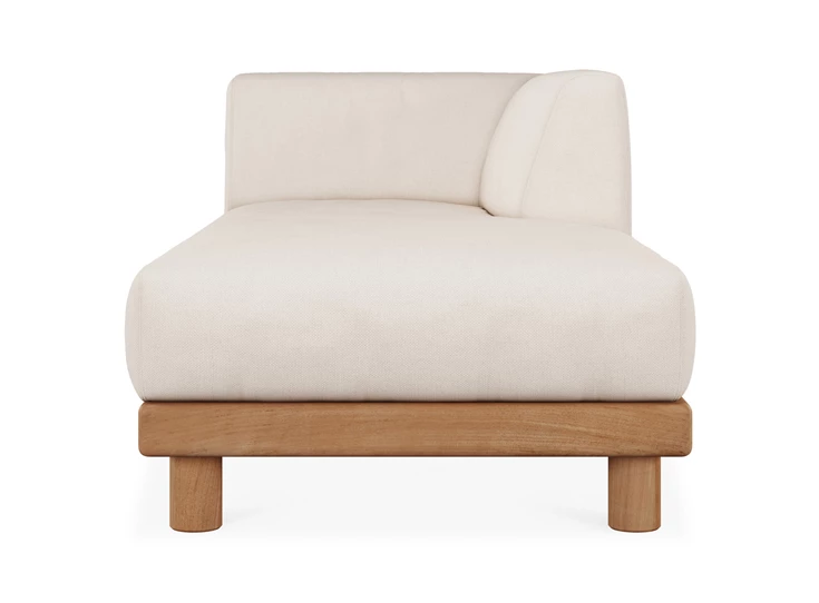 Front Longchair Teak Monocle Day Bed L arm white fabric 10415 Ethnicraft